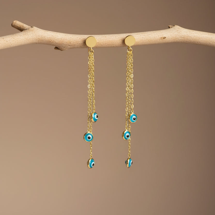 Sallantılı Nazar Küpe – 925 Ayar Gümüş – Blue Aura