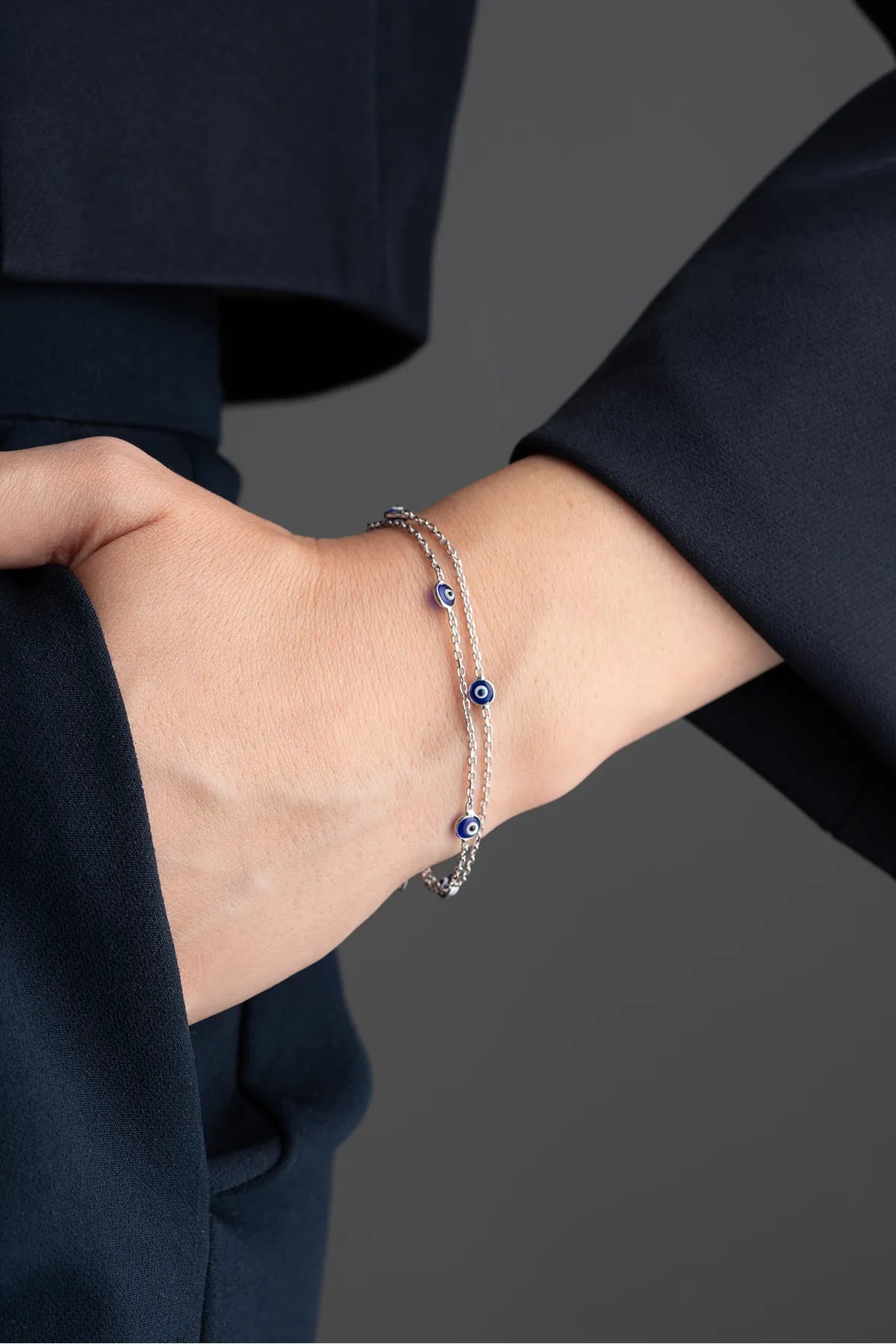 Mavi Nazar Boncuklu Bileklik – 925 Ayar Gümüş – Blue Aura