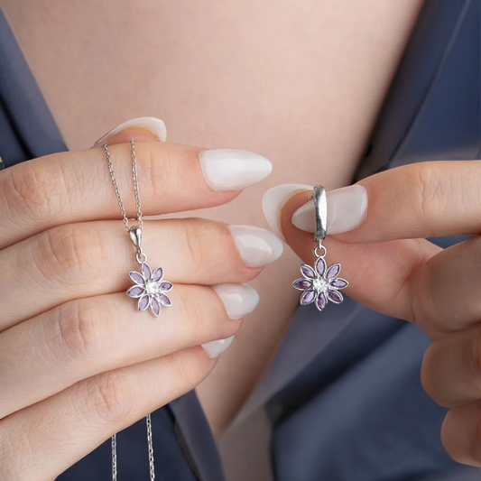 Purple Stone Lotus Jewelry Set (Necklace-Cup)-925 Sterling Silver