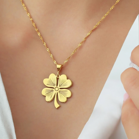 925er Sterlingsilber Gold-Kleeblatt-Halskette