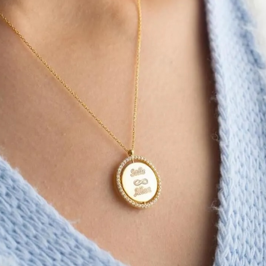 Personalisierte Doppelanhänger-Kette mit Nazar – 925er Sterling Silber