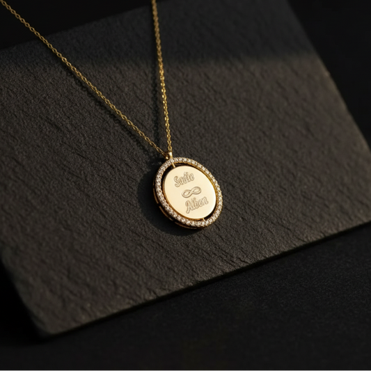 Personalisierte Doppelanhänger-Kette mit Nazar – 925er Sterling Silber