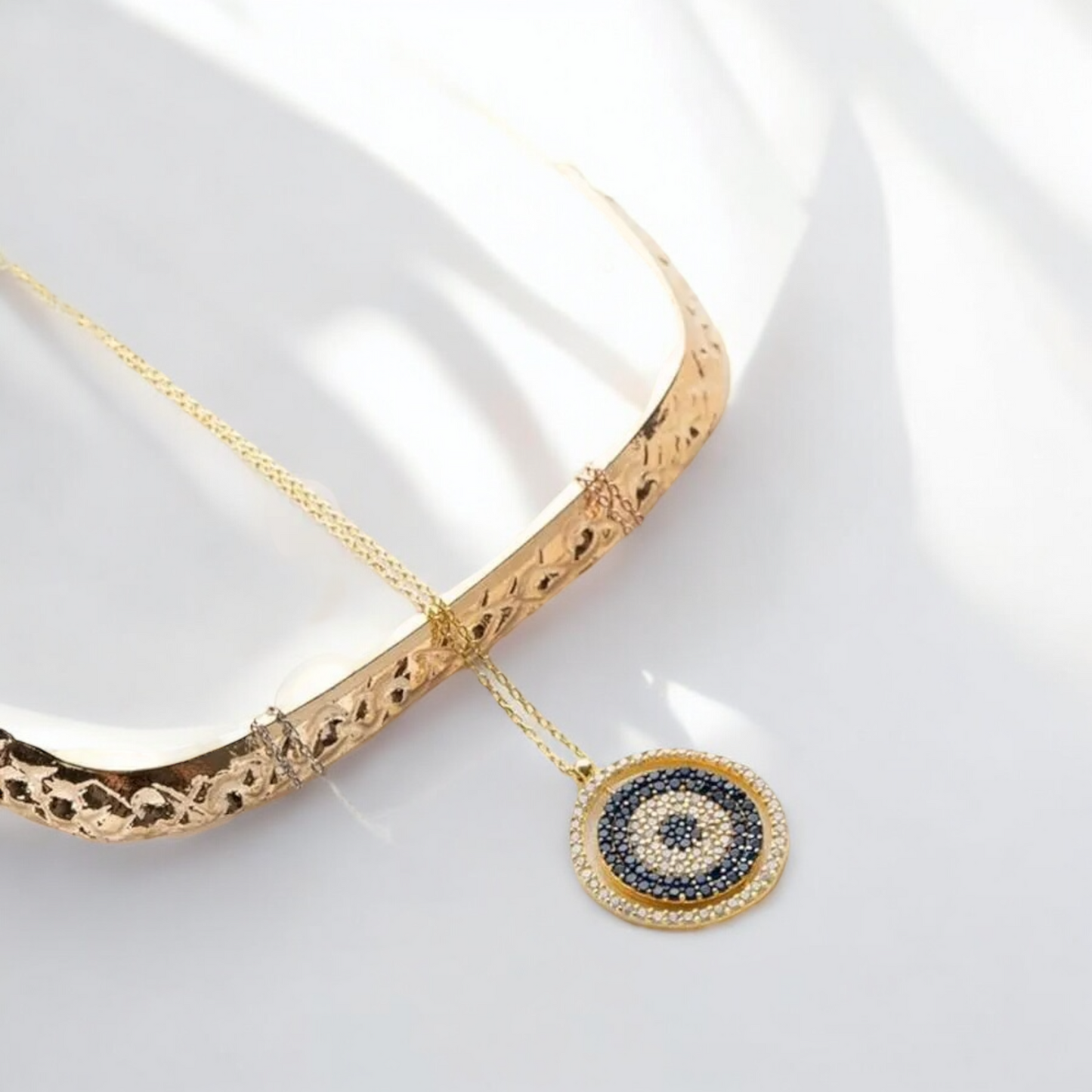 Personalisierte Doppelanhänger-Kette mit Nazar – 925er Sterling Silber