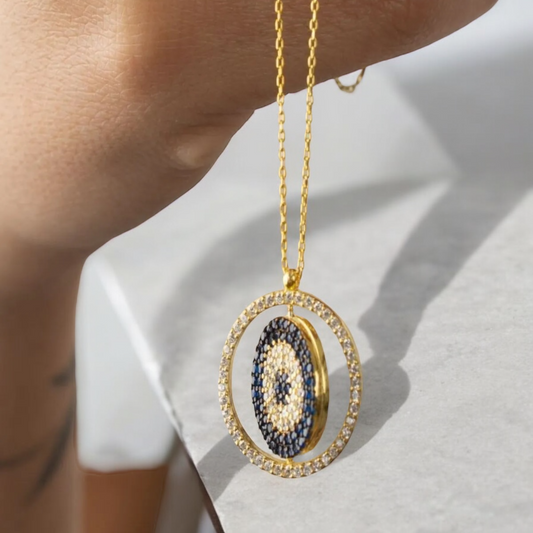 Personalisierte Doppelanhänger-Kette mit Nazar – 925er Sterling Silber