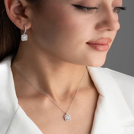 925 sterling silver baguette necklace earrings set