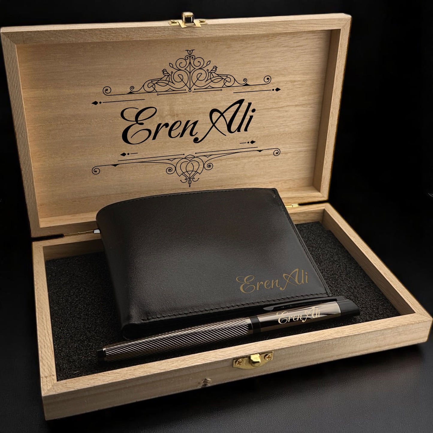 İsimli Deri Cüzdan ve İsimli Roller Kalem Kombin