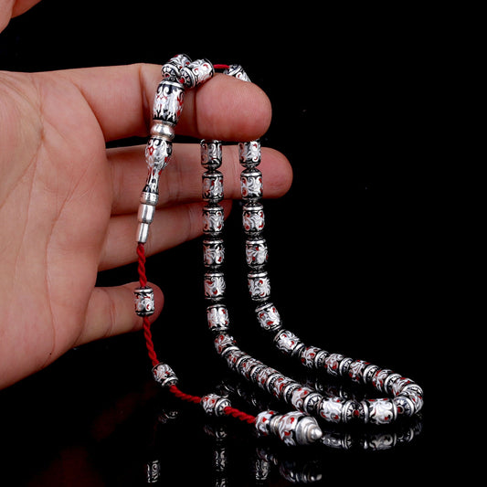 925 Sterling Silver enamel embroidered rosary