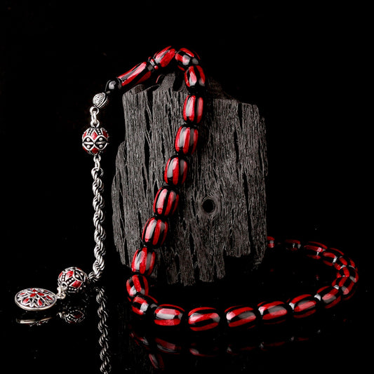 925 Sterling Silver Tassel Enamel Fire Amber