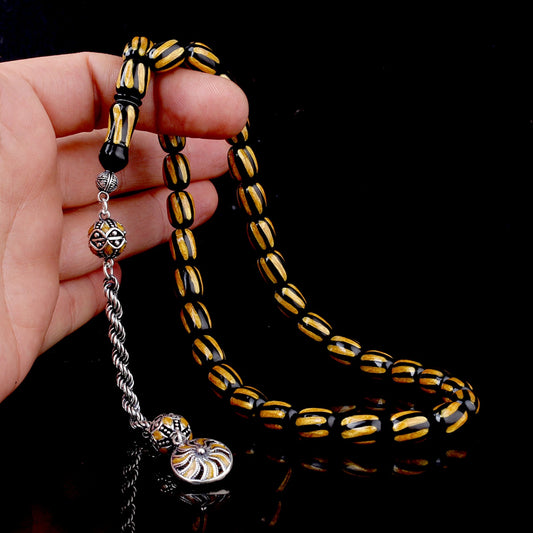 925 Sterling Silver Tassel Enamel Fire Amber Tripment-4