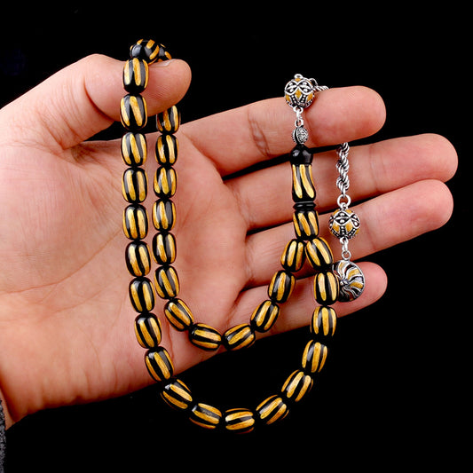 925 Sterling Silver Tassel Enamel Fire Amber Tripment-4