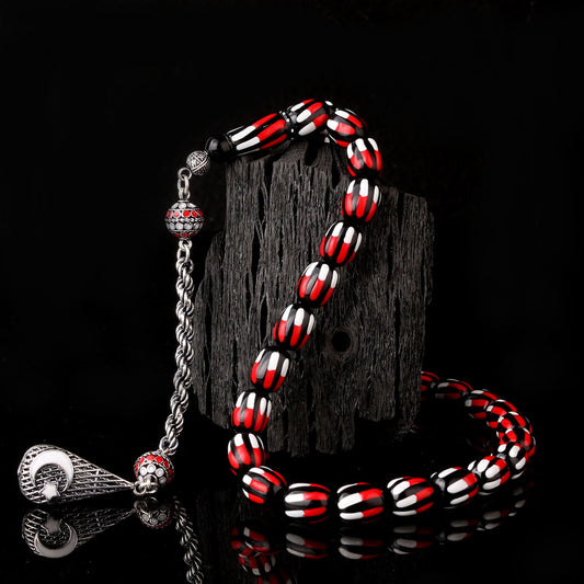 925 Sterling Silver Tassel Enamel Fire Amber Tripment-5