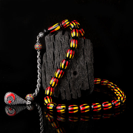 925 Sterling Silver Tassel Enamel Fire Amber Tripment-6