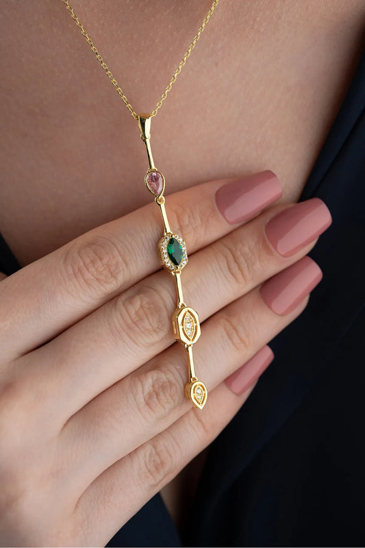 925 Ayar Gümüş Serenay Renkli Taşlı Kolye