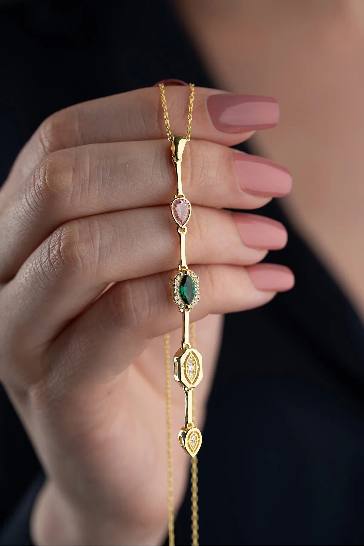 925 Ayar Gümüş Serenay Renkli Taşlı Kolye