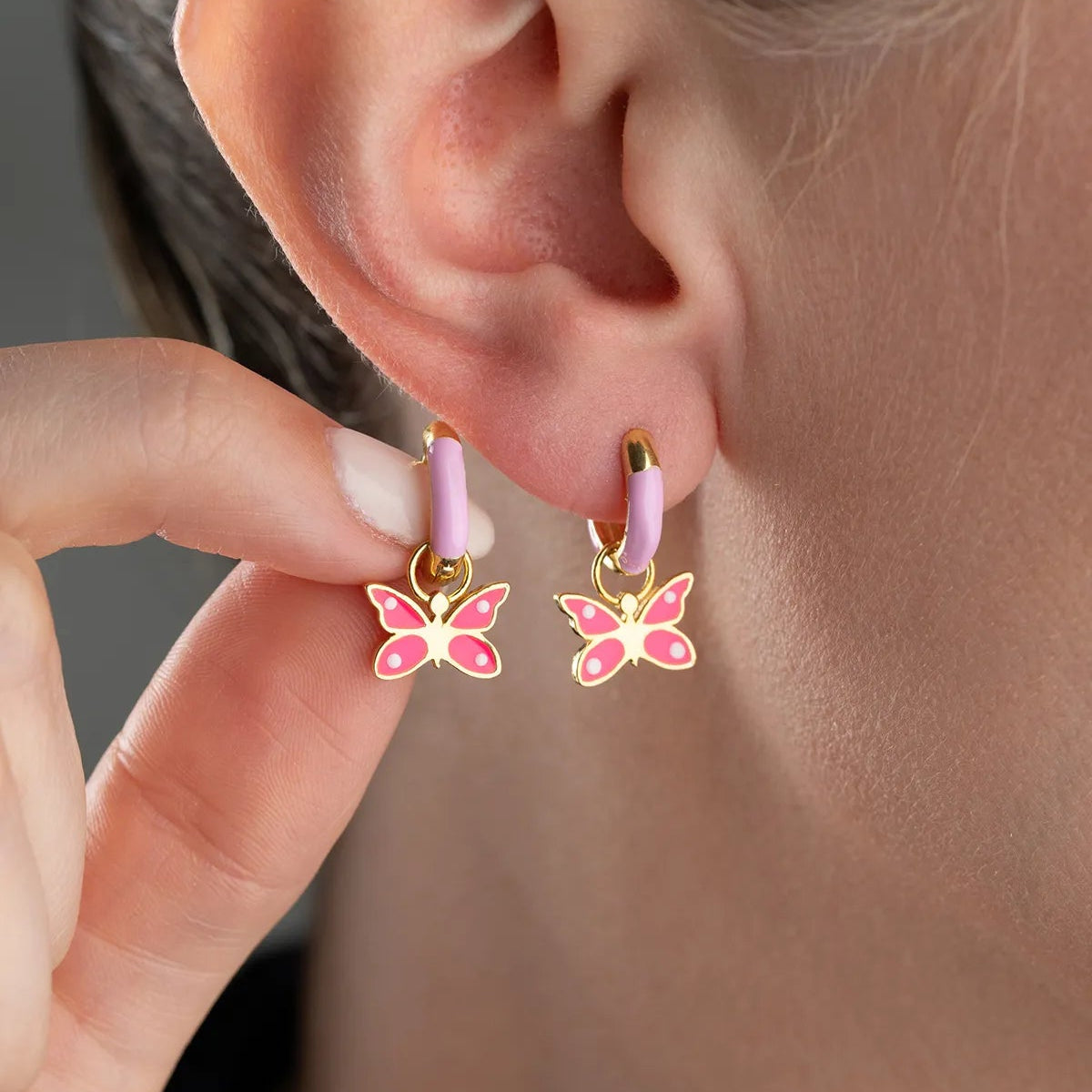 925 Silver Pink Butterfly Kids Earrings