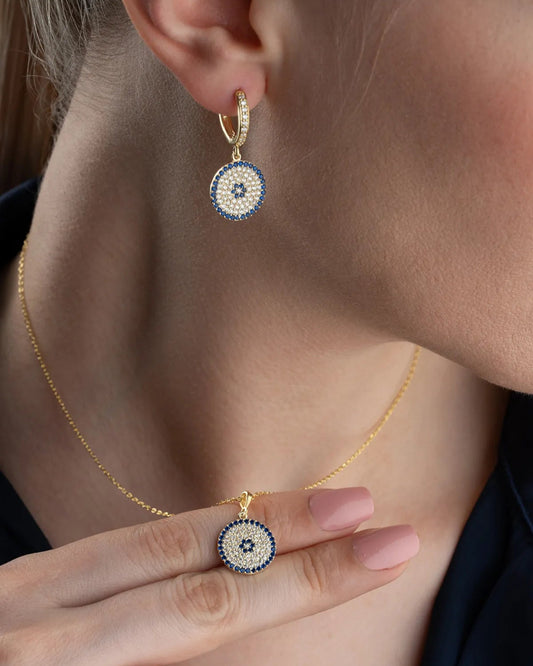 Nazarlı Kolye Küpe Seti - 925 Ayar Gümüş 2