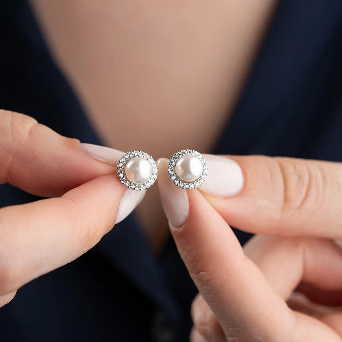 925 sterling silver pearl and zircon stone earrings