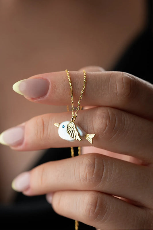 925 Ayar Gümüş Doğal Taş Kuş Kolye