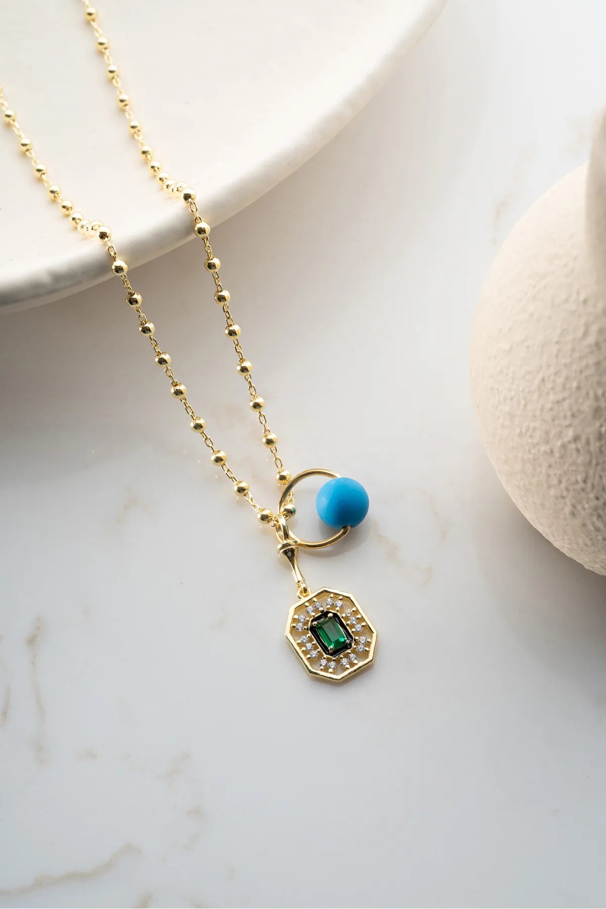 925 Sterling Silver Green Baguette Stone Lucky Necklace