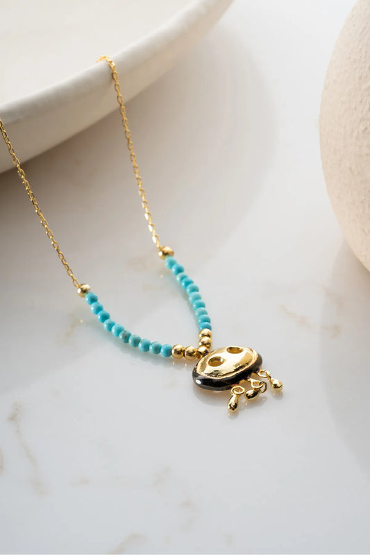 925 Ayar Gümüş Boncuklu Süryani Gözü Kolye