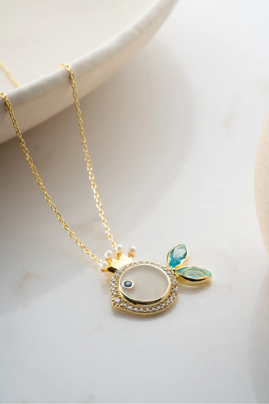 925 Ayar Gümüş Taçlı Mineli Balık Kolye