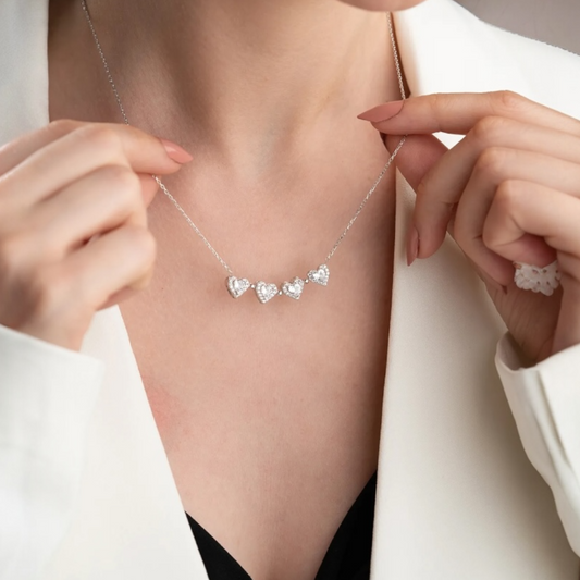 925 sterling silver white stone magnet 4 -heart necklace