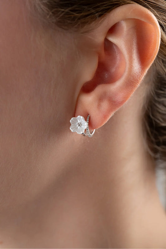 925 Ayar Gümüş Sedef Taşlı Çiçek Küpe