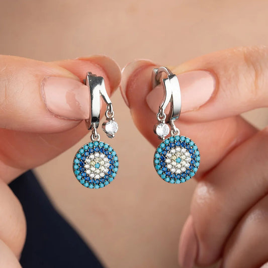 925 Ayar Gümüş Çift Taşlı Nazar Küpe