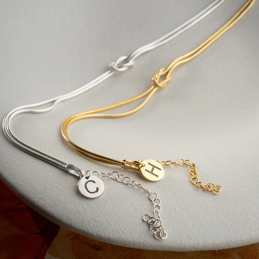 925 Sterling Silver Personalized Letter Love Node Double Bracelet