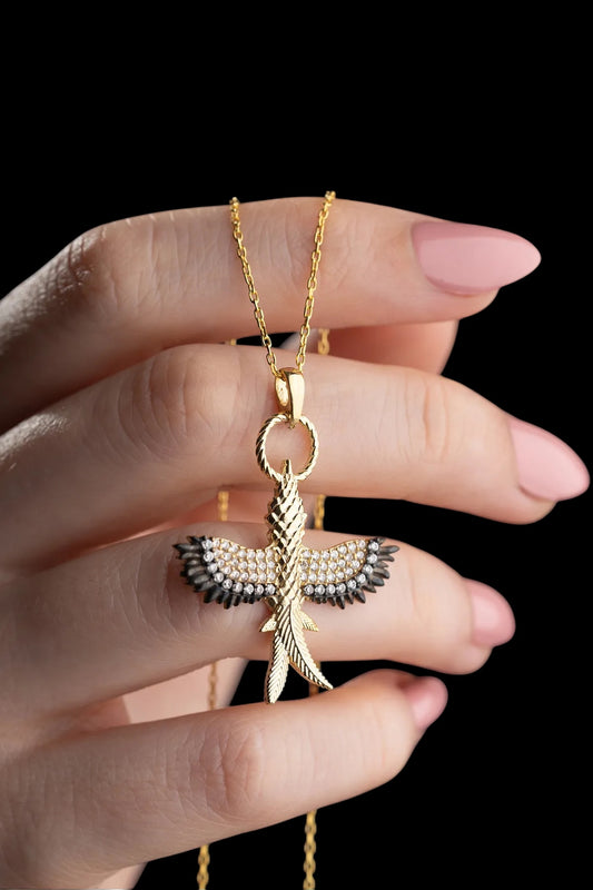 Anka Bird Gold Necklace - 925 Sterling Silver