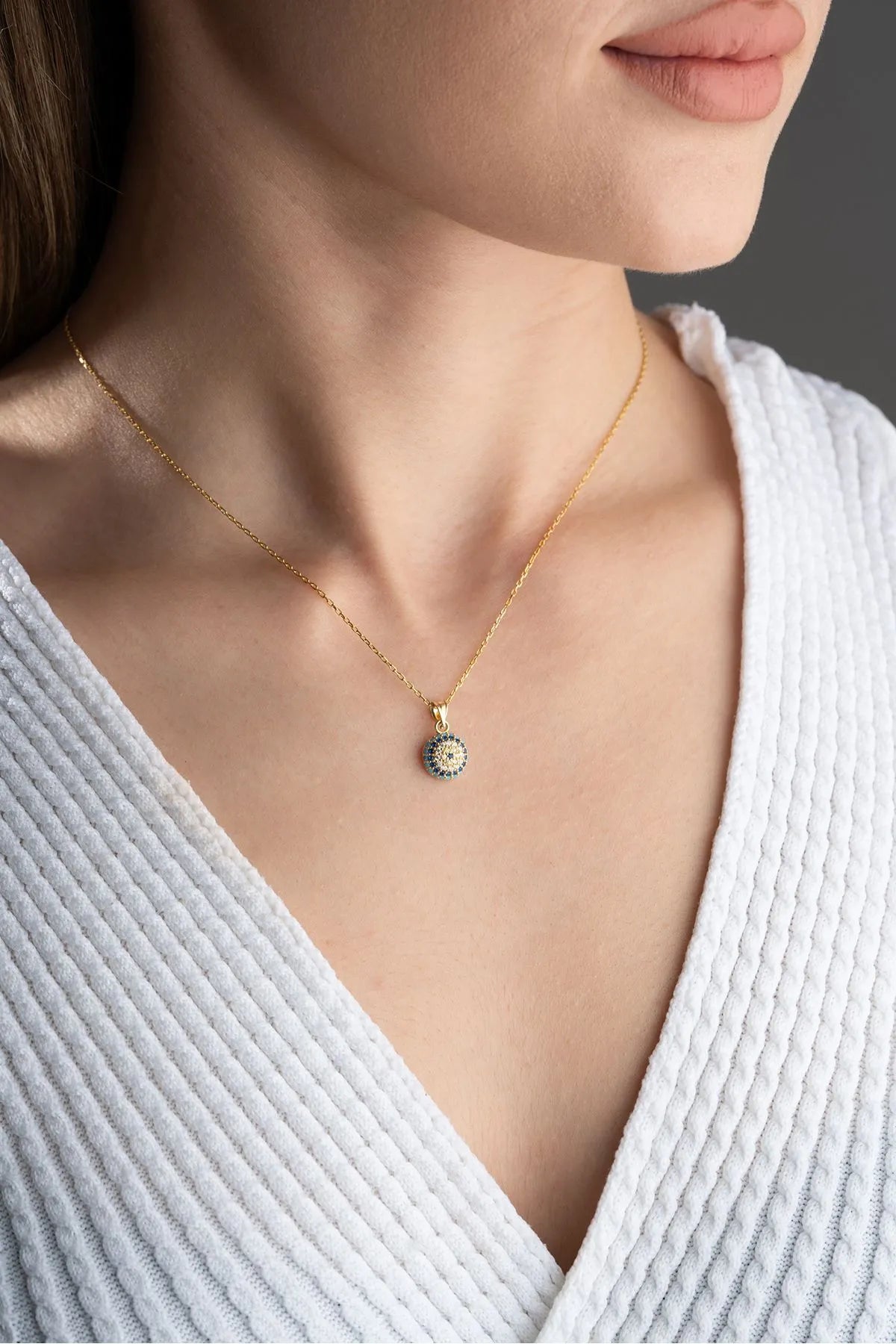 925 Sterling Silver Gold Plated Evil Eye Necklace