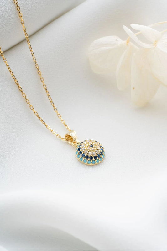 925 Setting Gold Eye Nazari Silver Necklace