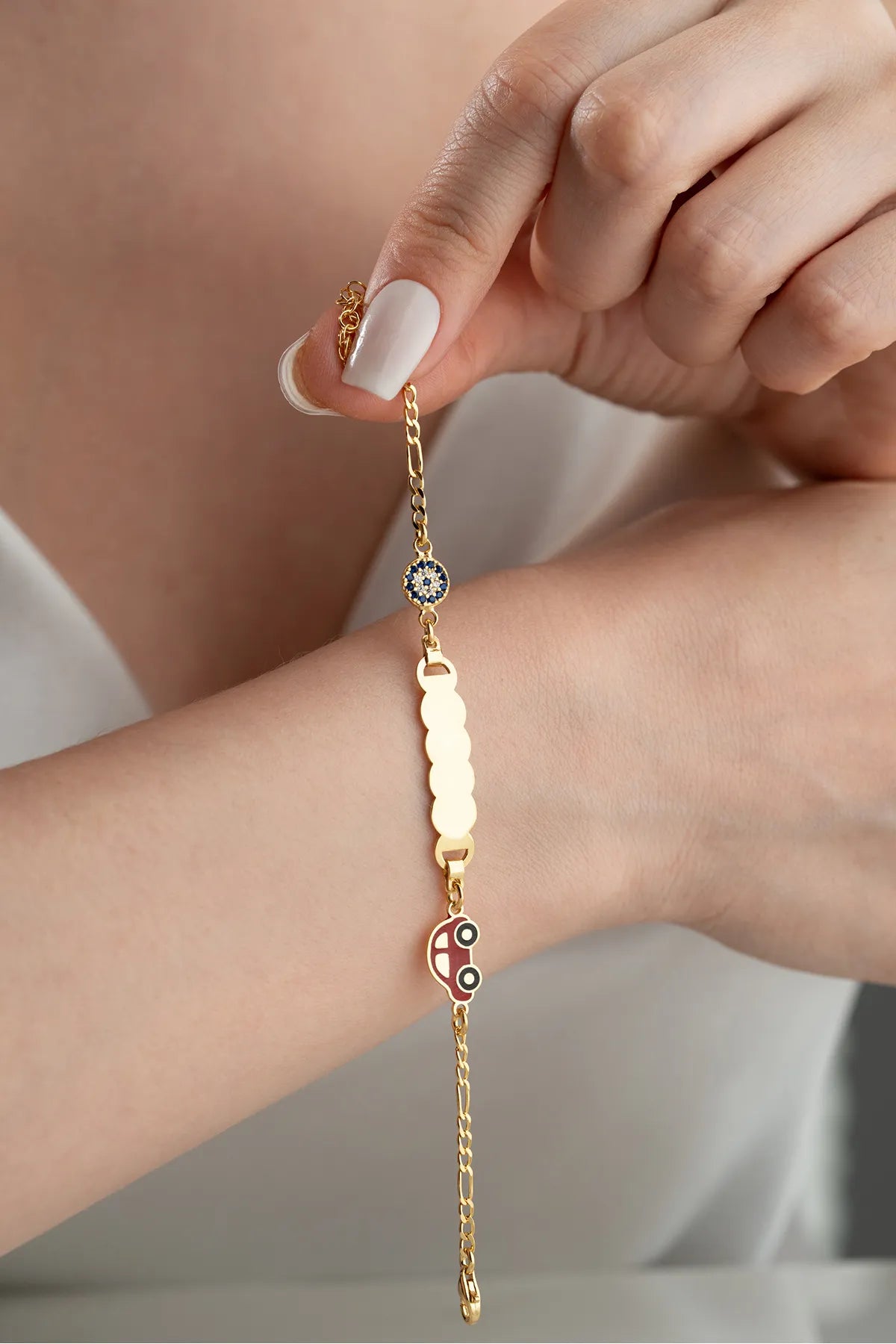 925 Sterling Silver Personalized Kids Bracelet with Car Charm