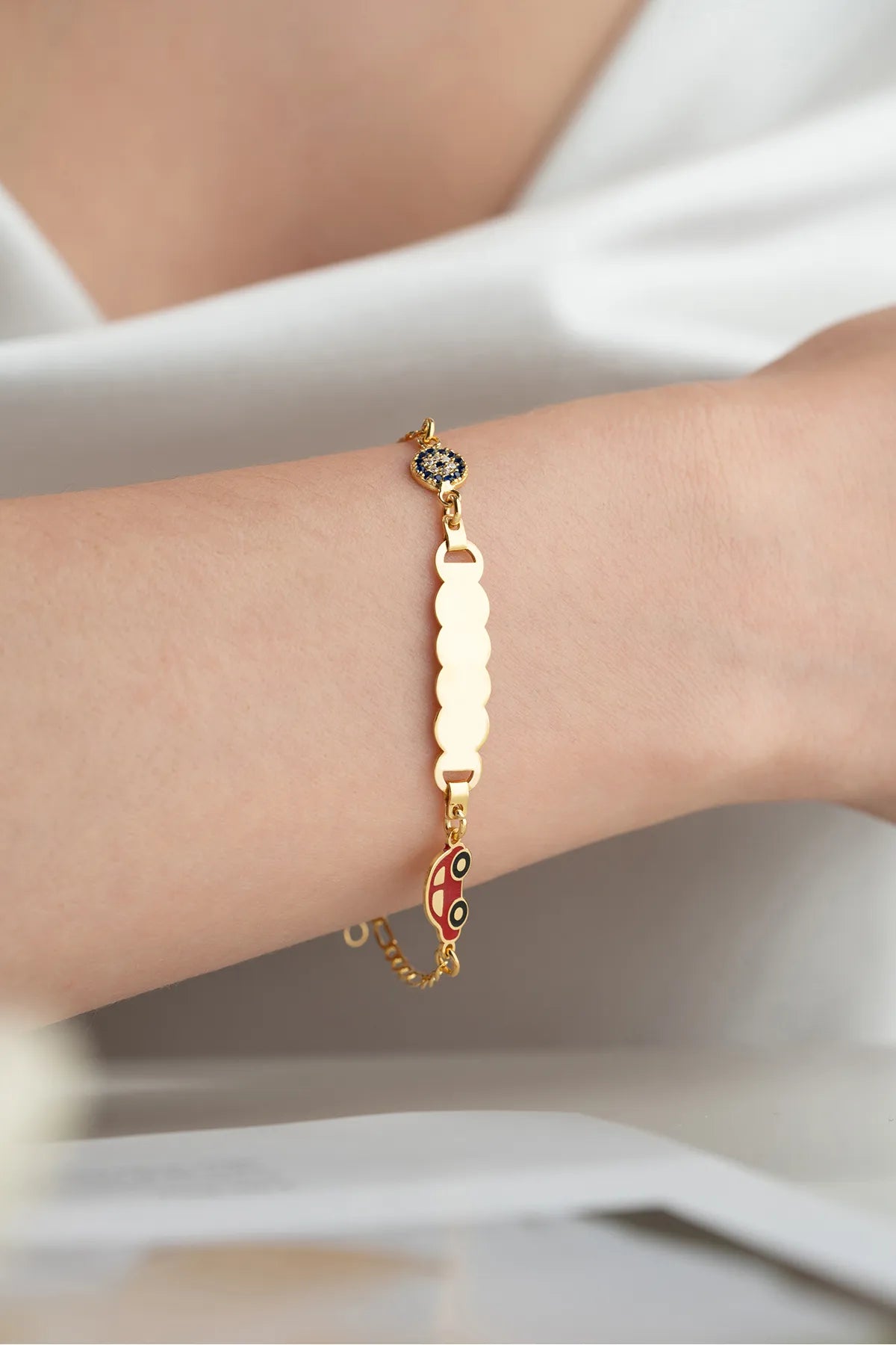 925 Sterling Silver Personalized Kids Bracelet with Car Charm