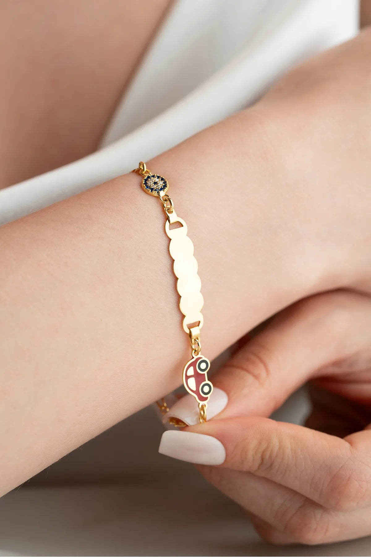 925 Sterling Silver Personalized Kids Bracelet with Car Charm