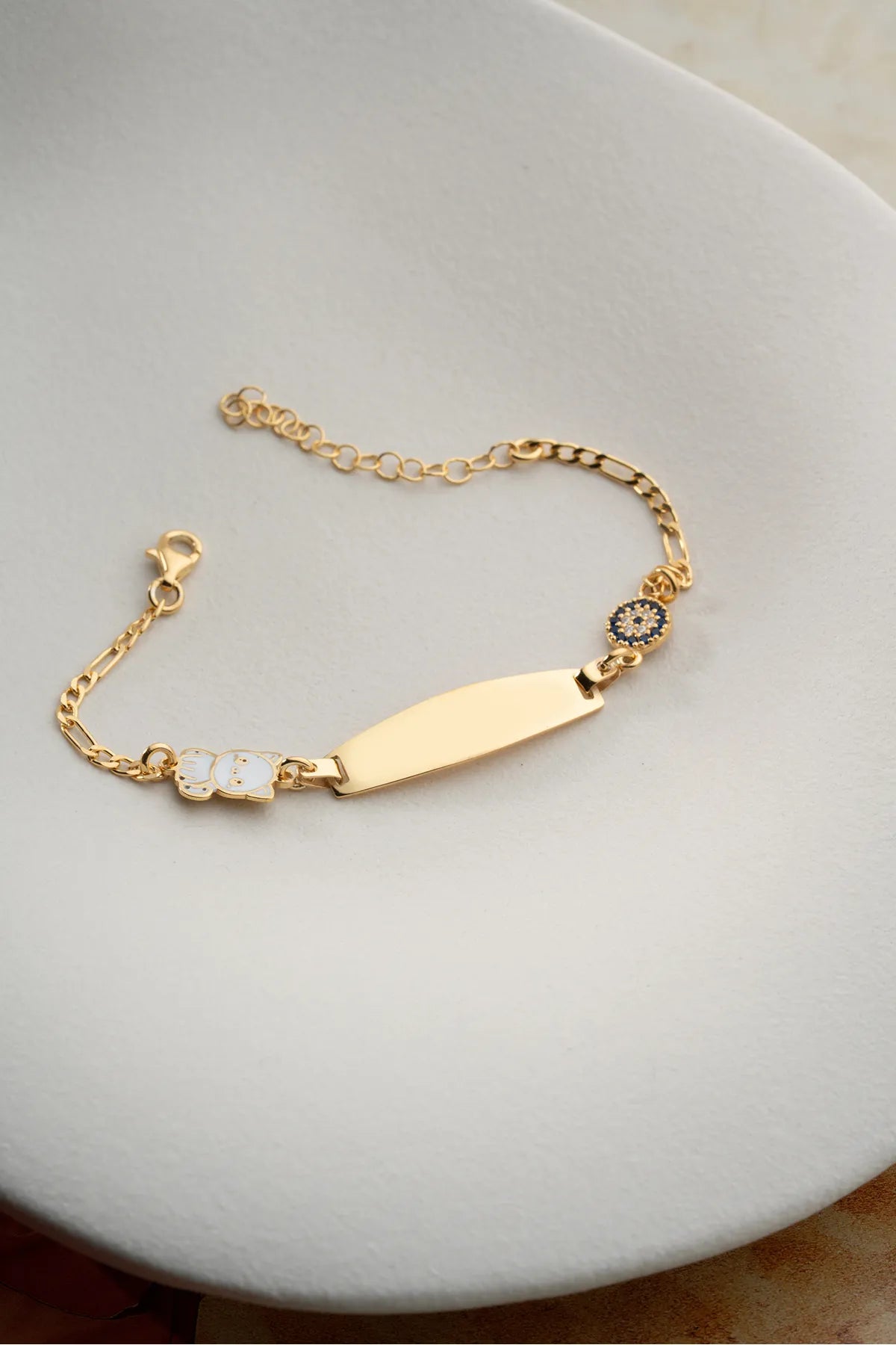 925 Sterling Silver Personalized Kids Bracelet with Cat Charm
