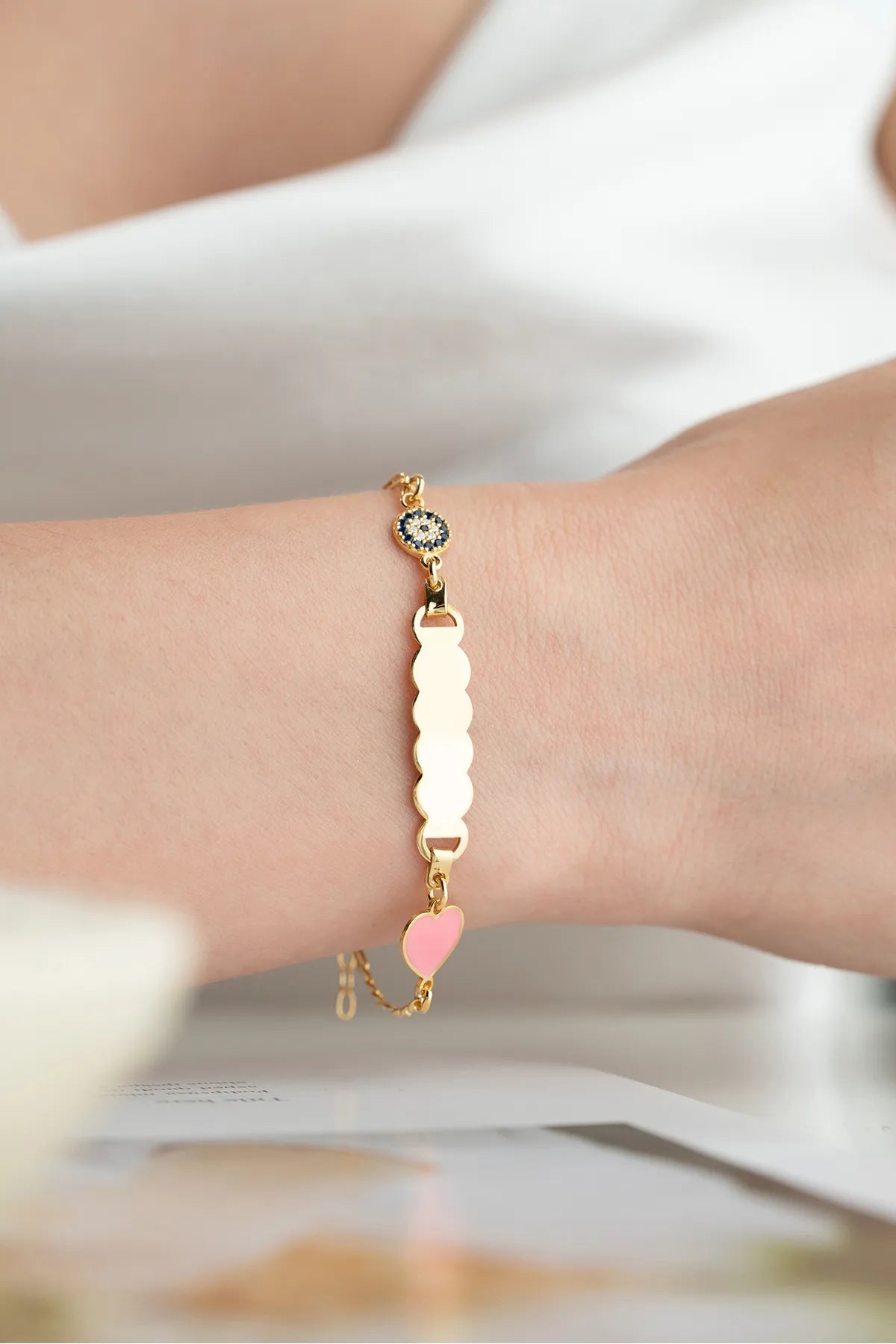 925 Sterling Silver Kids Bracelet with Name Engraving & Heart Charm