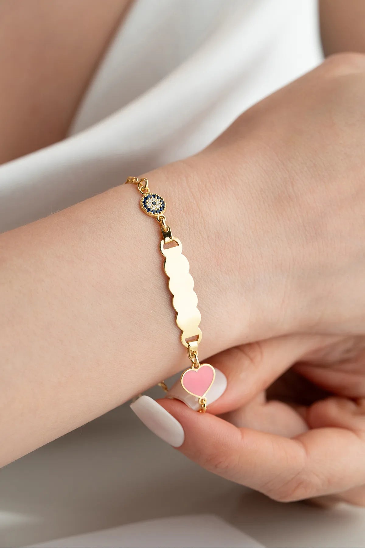 925 Sterling Silver Kids Bracelet with Name Engraving & Heart Charm