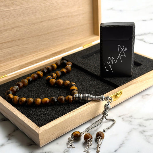 Letter with a lighter named tesbih and note written wooden box gift set