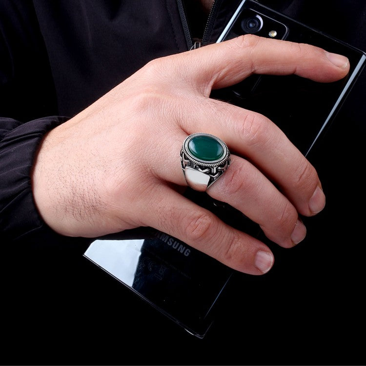 Grüner Achat Stein Silber Männer Ring