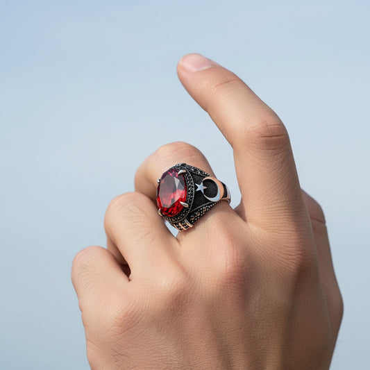 Anneau argenté de zircon Stone Moon Star Silver