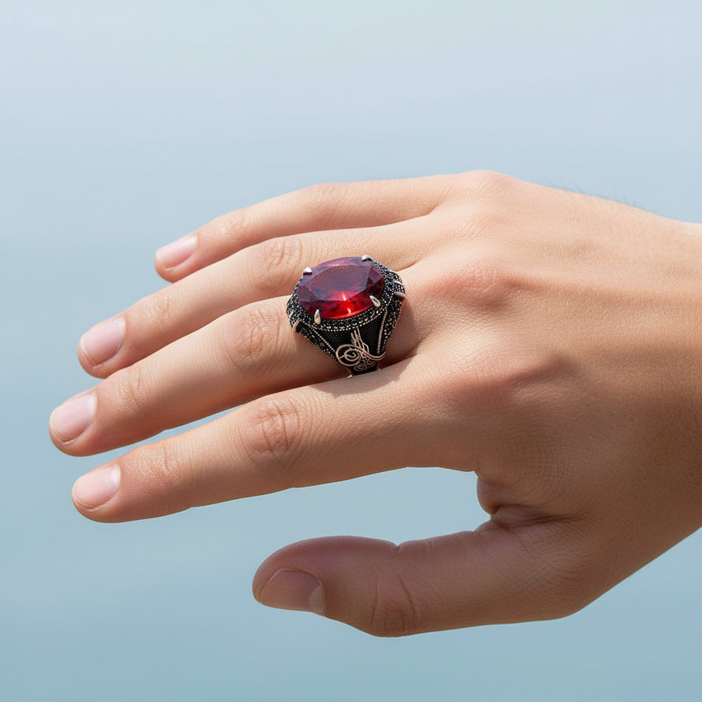 Zirkon Edelstein 925er Silber Ring Herren