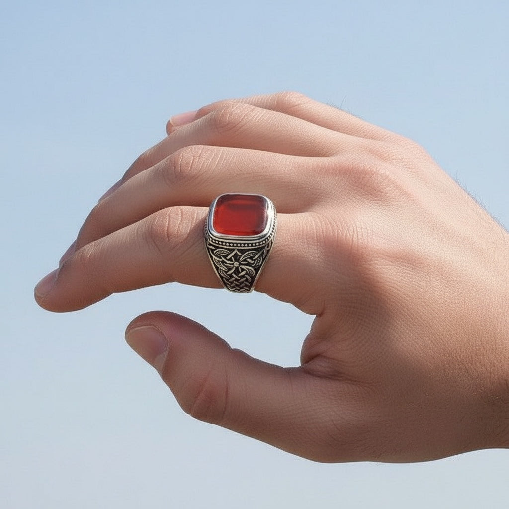Agate Stone 925 Sterling Silver Men's Ring