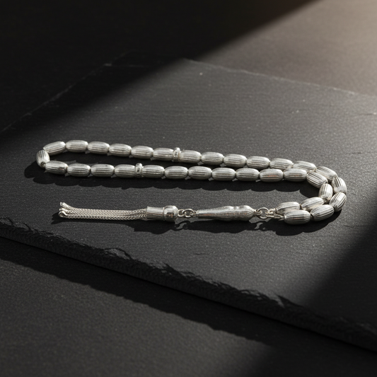 925er Silber Gebetskette – Gerillter Kapsel-Schliff