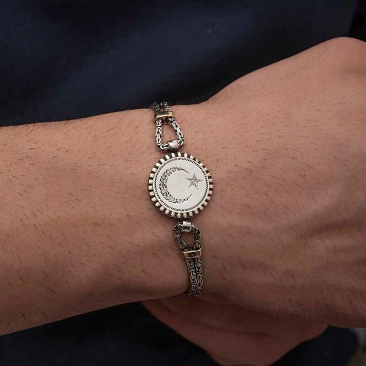 King Zincirli Moon Star Word-i Tevhid Silver Bracelet