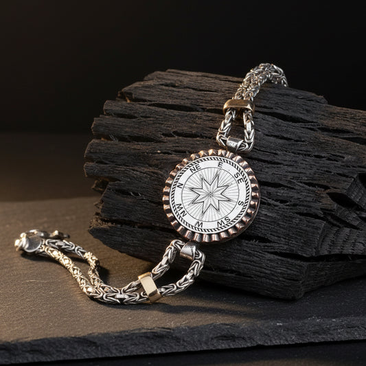 König Kette Kompass Stern Silber Armband