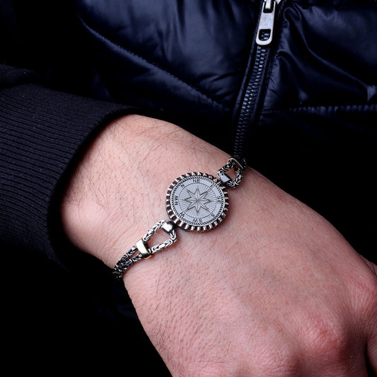King Chain Compass Star Silver Bracelet