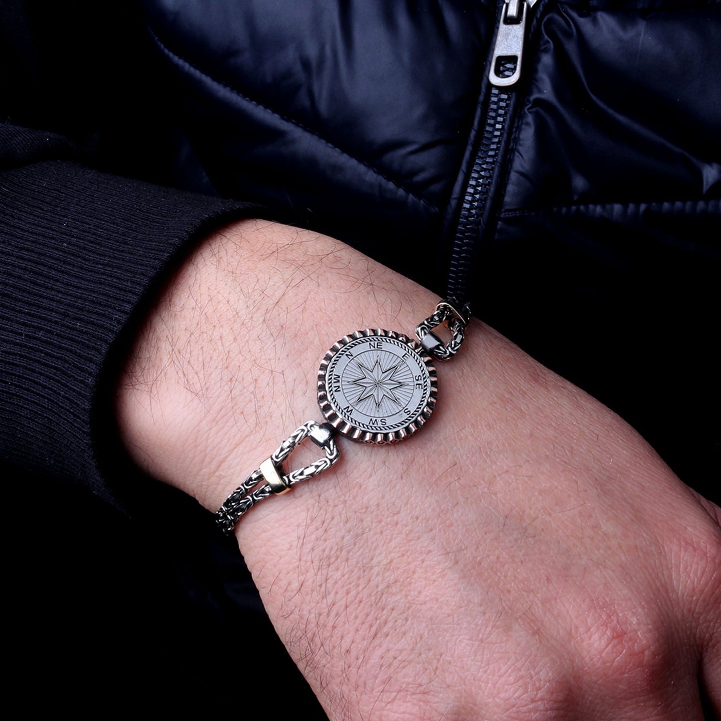 König Kette Kompass Stern Silber Armband