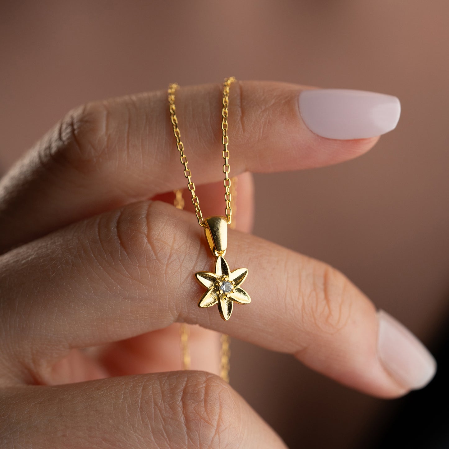 Beyaz Zirkon Yıldız Çiçek Kolye - 925 Ayar Gümüş