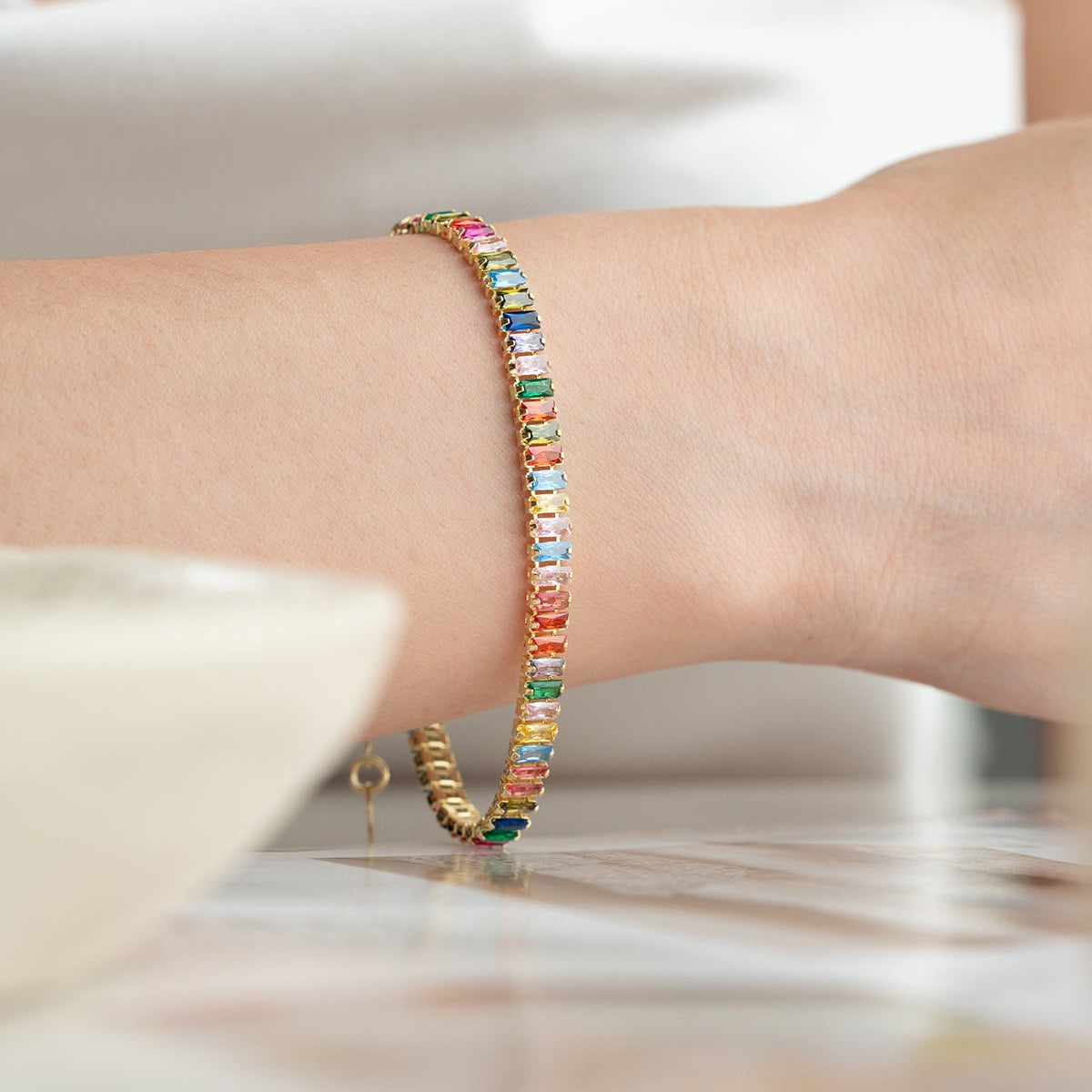 Armband mit Bunten Steinen – 925 Silber Vergoldet